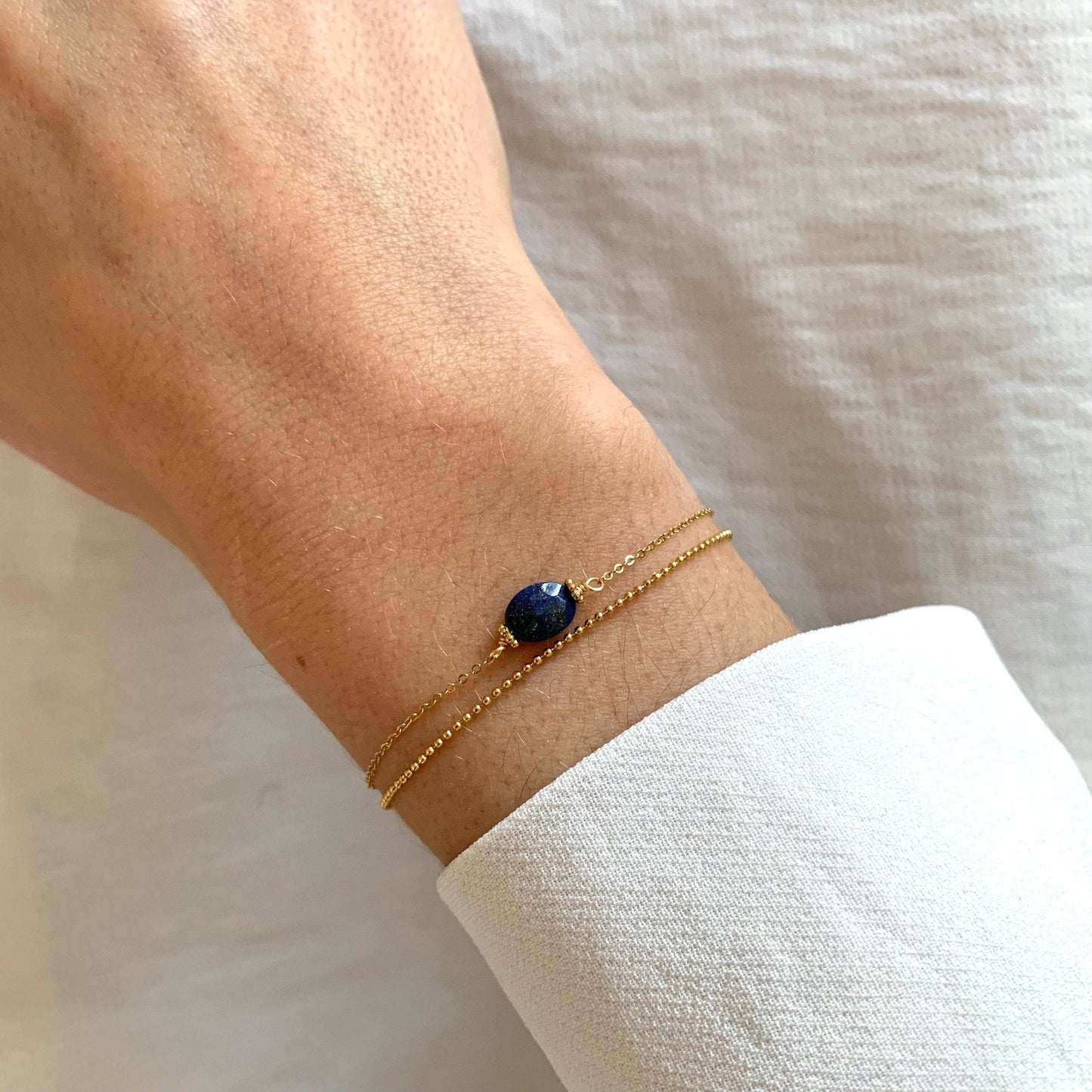 Pulsera de doble hilera de cadena lapislázuli