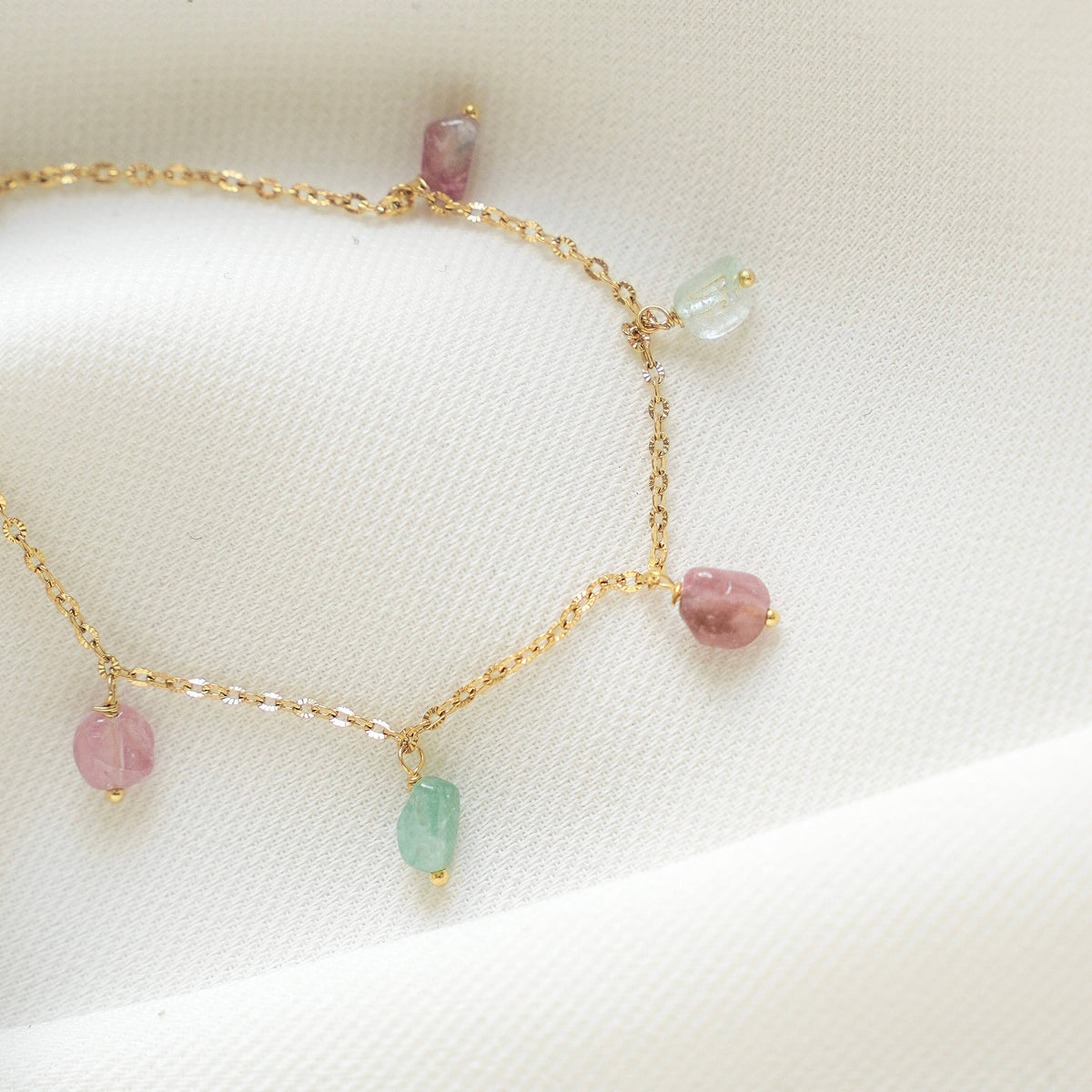 Pulsera fina piedra turmalina rosa y verde