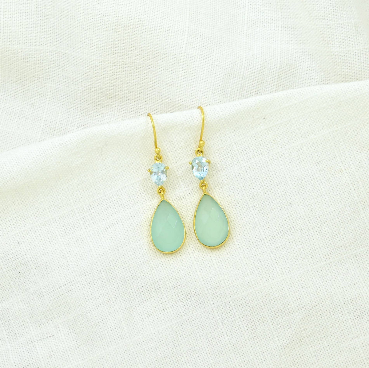 Pendientes de plata de ley 925 con calcedonia y topacio azul
