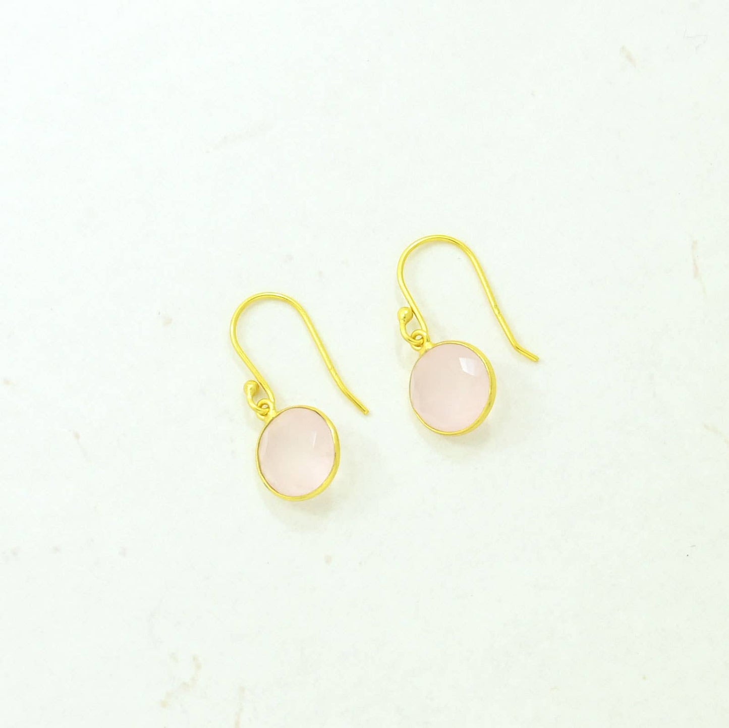 Pendiente de Piedra Preciosa Redonda Plata 925 - Cuarzo Rosa