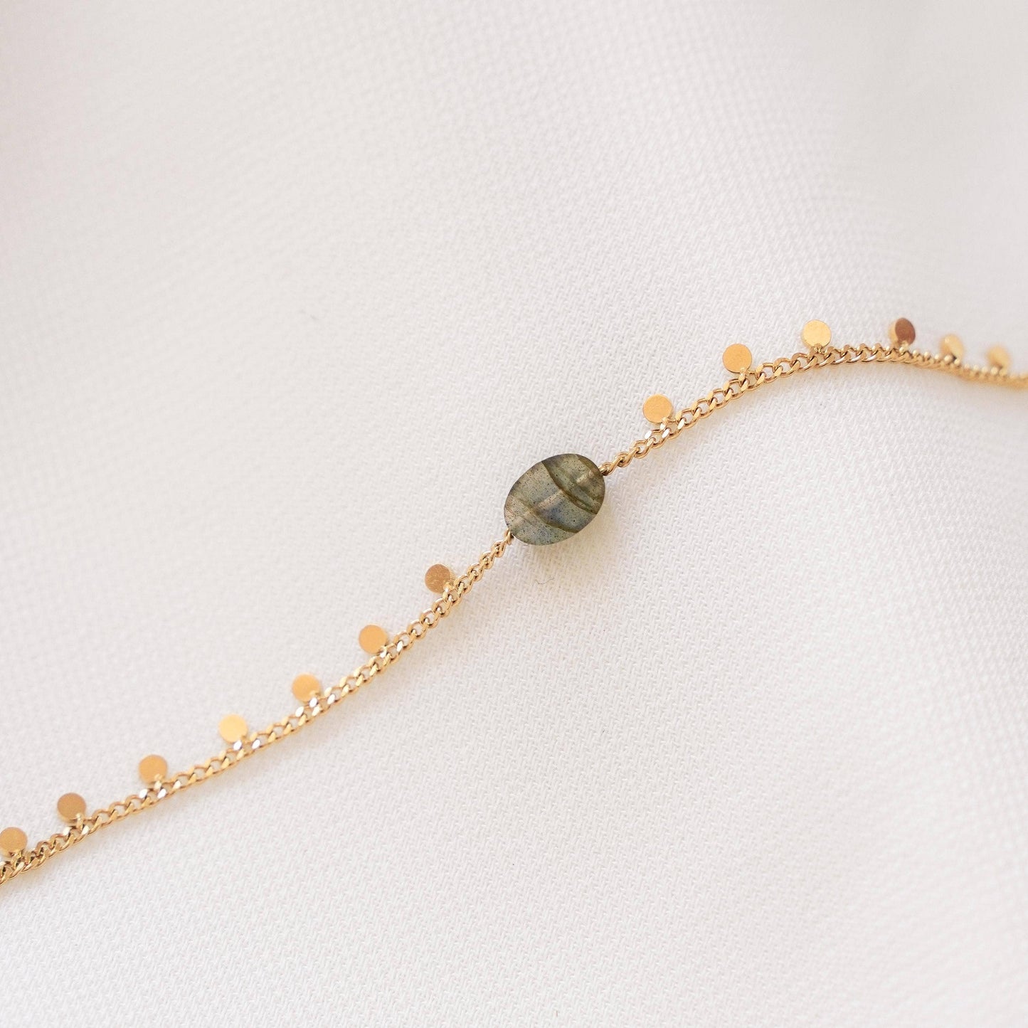 Pulsera de acero inoxidable con piedra natural labradorita