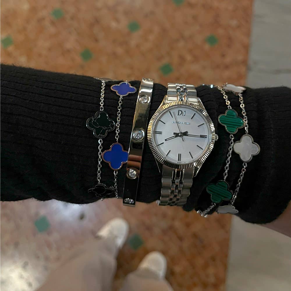 Pulsera Clover Green | bañada en oro de 18 quilates