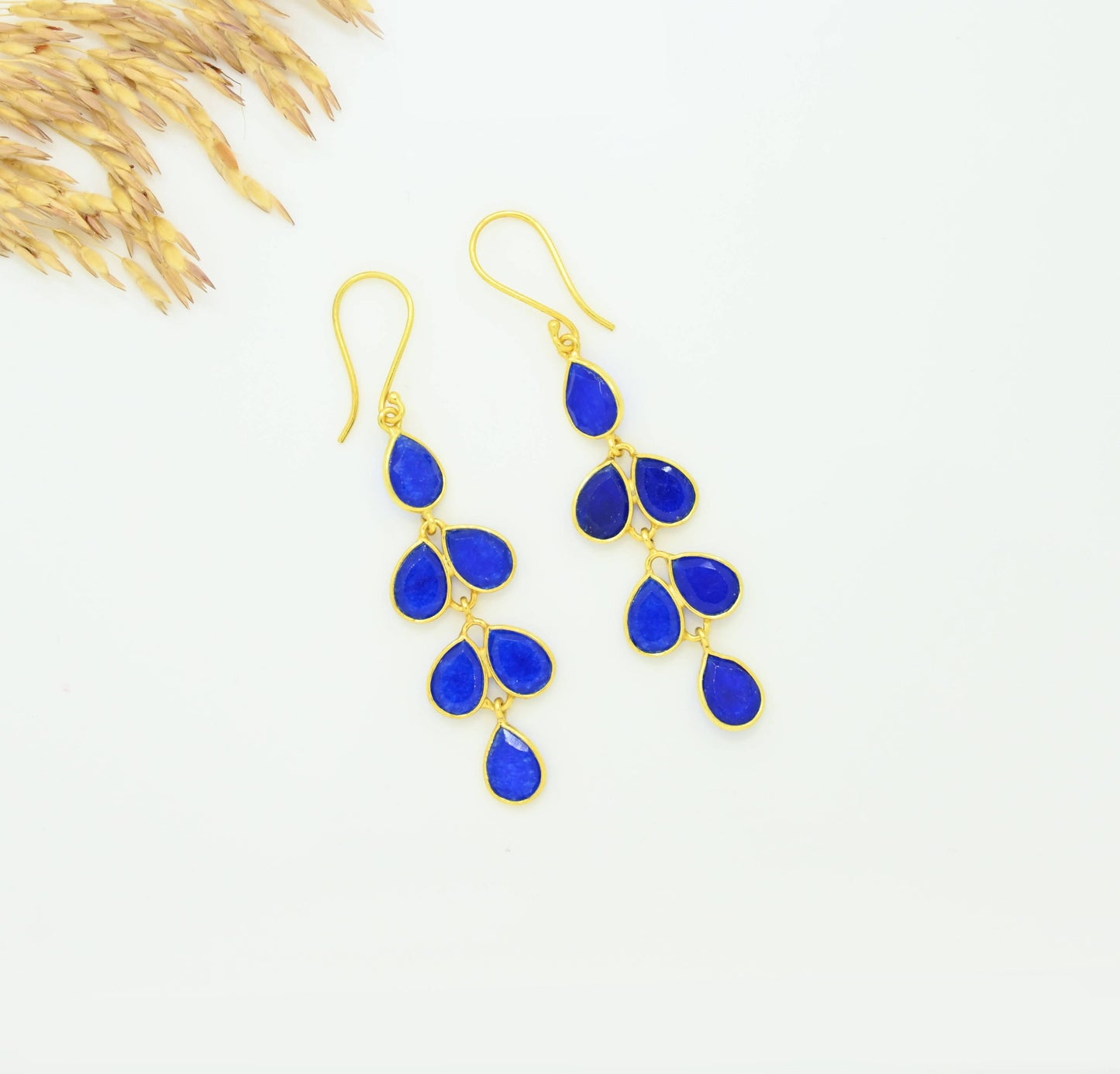 Pendientes Layla de plata dorada 925 - Jade azul