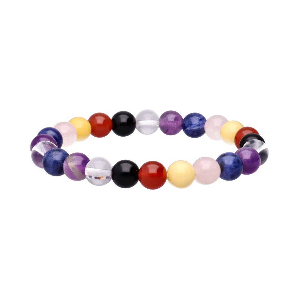 Pulsera Mix Chakras con forma de bola lisa, 8 mm