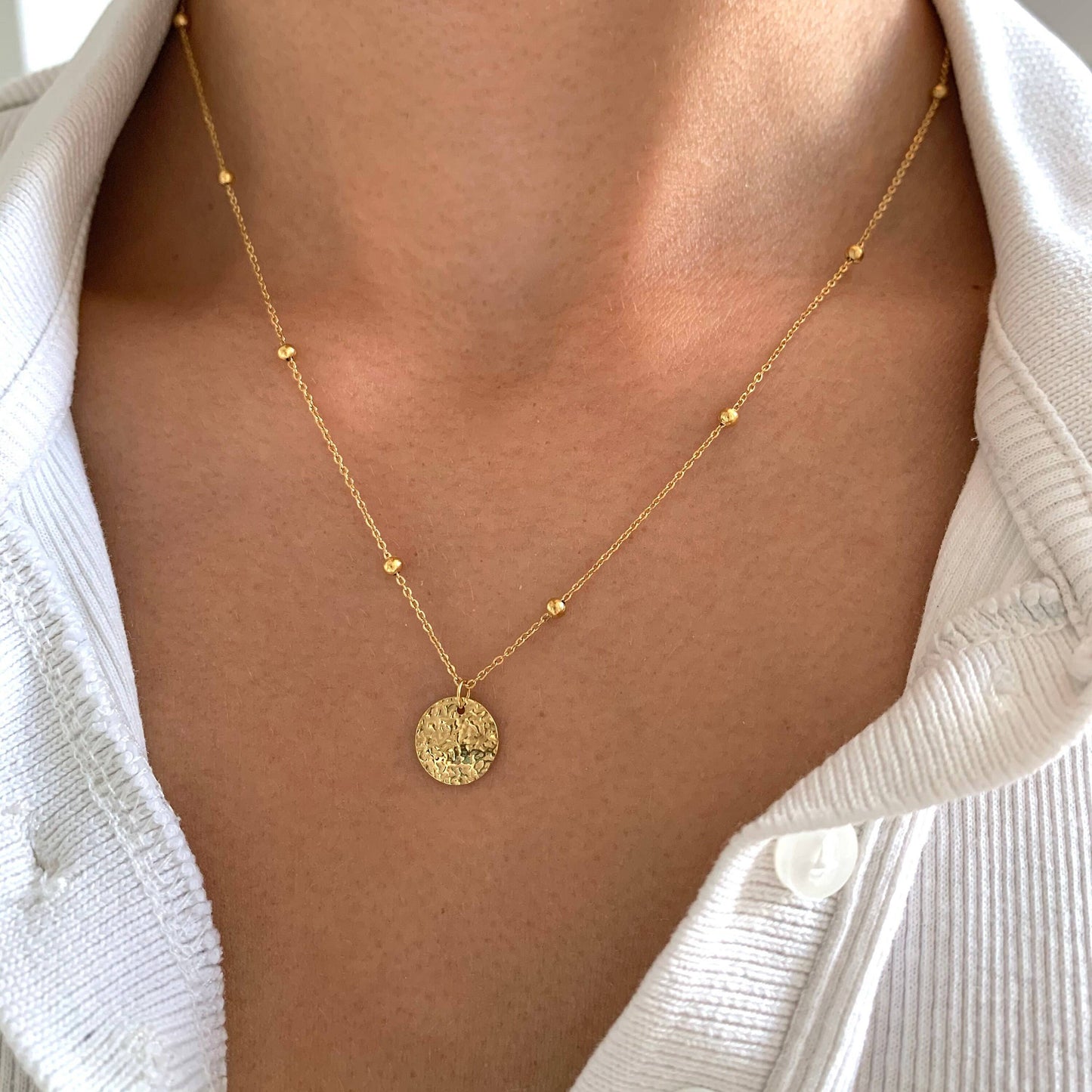 Collar de acero inoxidable, colgante redondo