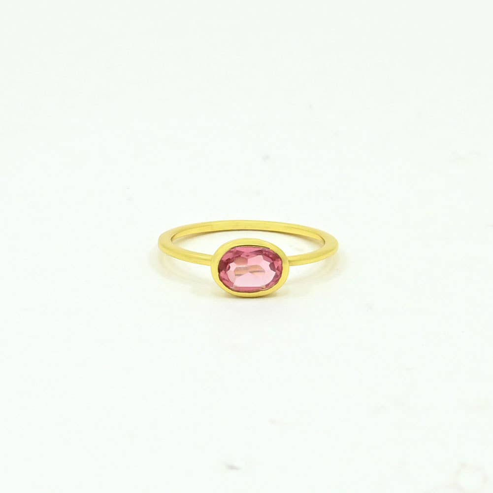 Anillo de piedras preciosas ovaladas, plata y turmalina rosa