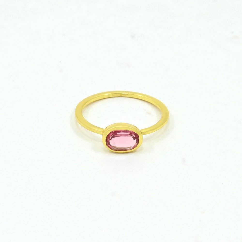 Anillo de piedras preciosas ovaladas, plata y turmalina rosa