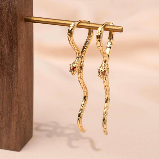 Pendientes Serpiente con Ojos Naranjas en Acero Inoxidable