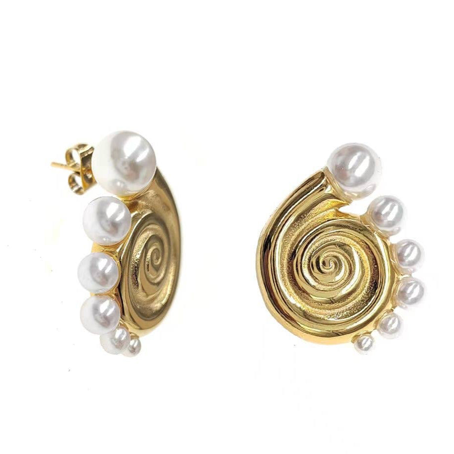 Pendientes de concha perlada de acero inoxidable dorado