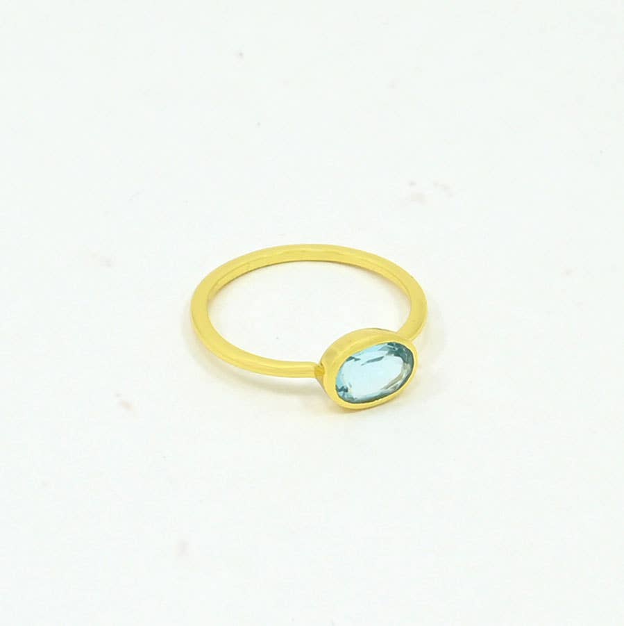 Anillo de Piedra Preciosa Ovalado Oro Plata - Topacio Azul