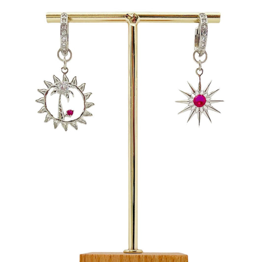 Pendientes de aro de plata rosa de verano