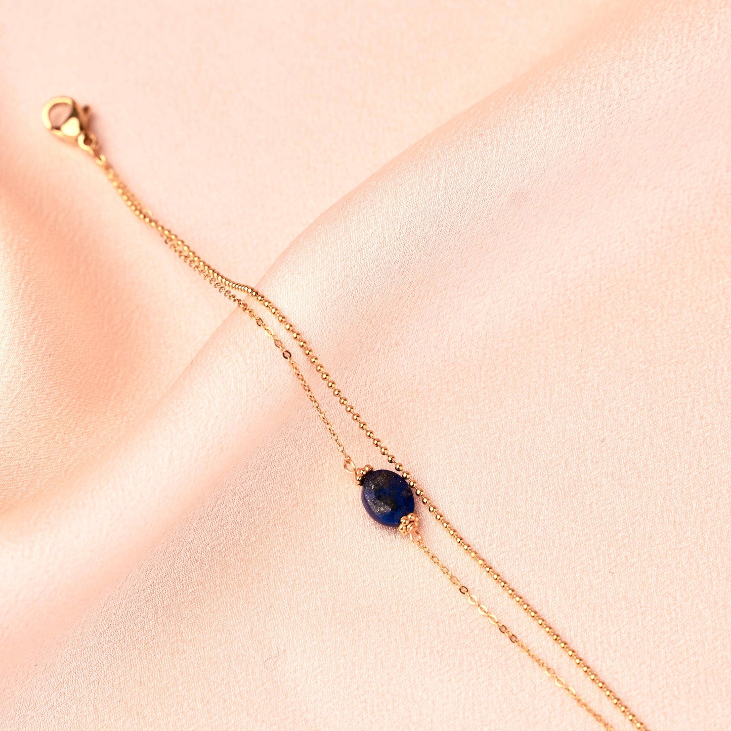 Pulsera de doble hilera de cadena lapislázuli