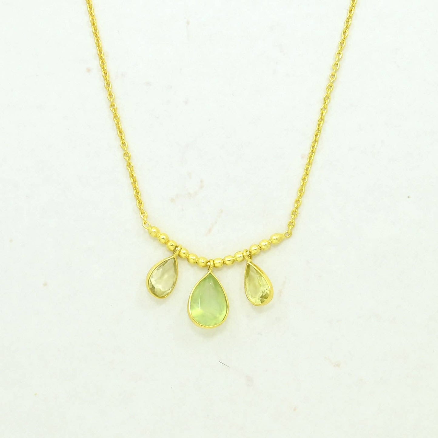 Collar dorado Pippa de Plata - Prehnita y Cuarzo Limón
