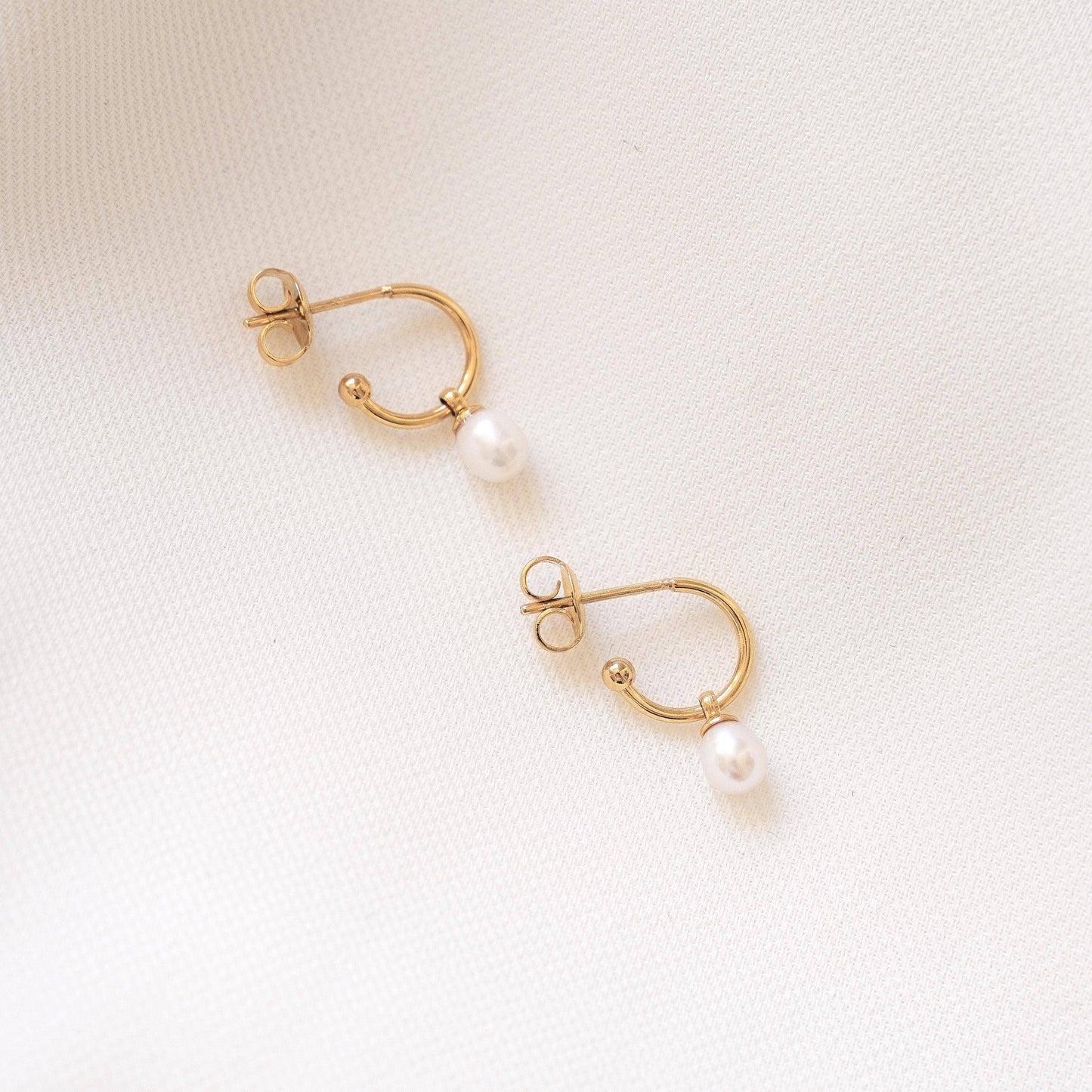 Pendientes de acero inoxidable mini aros perla