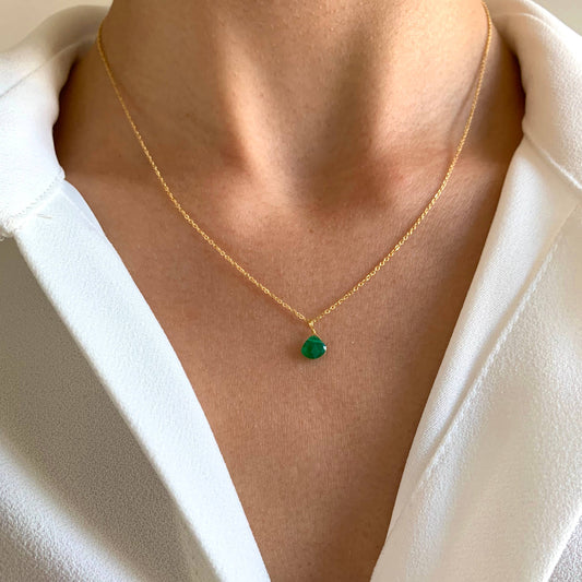 Collar Dorado con Piedra Natural – Ágata Verde, Cuarzo Rosa o Lapislázuli