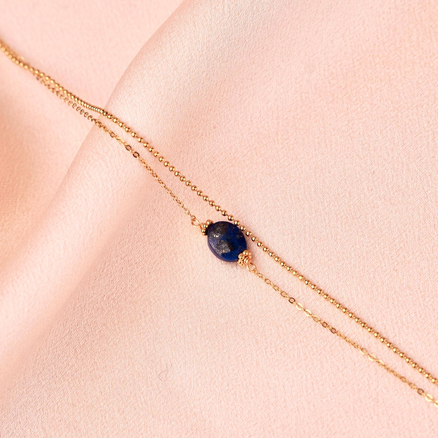 Pulsera de doble hilera de cadena lapislázuli