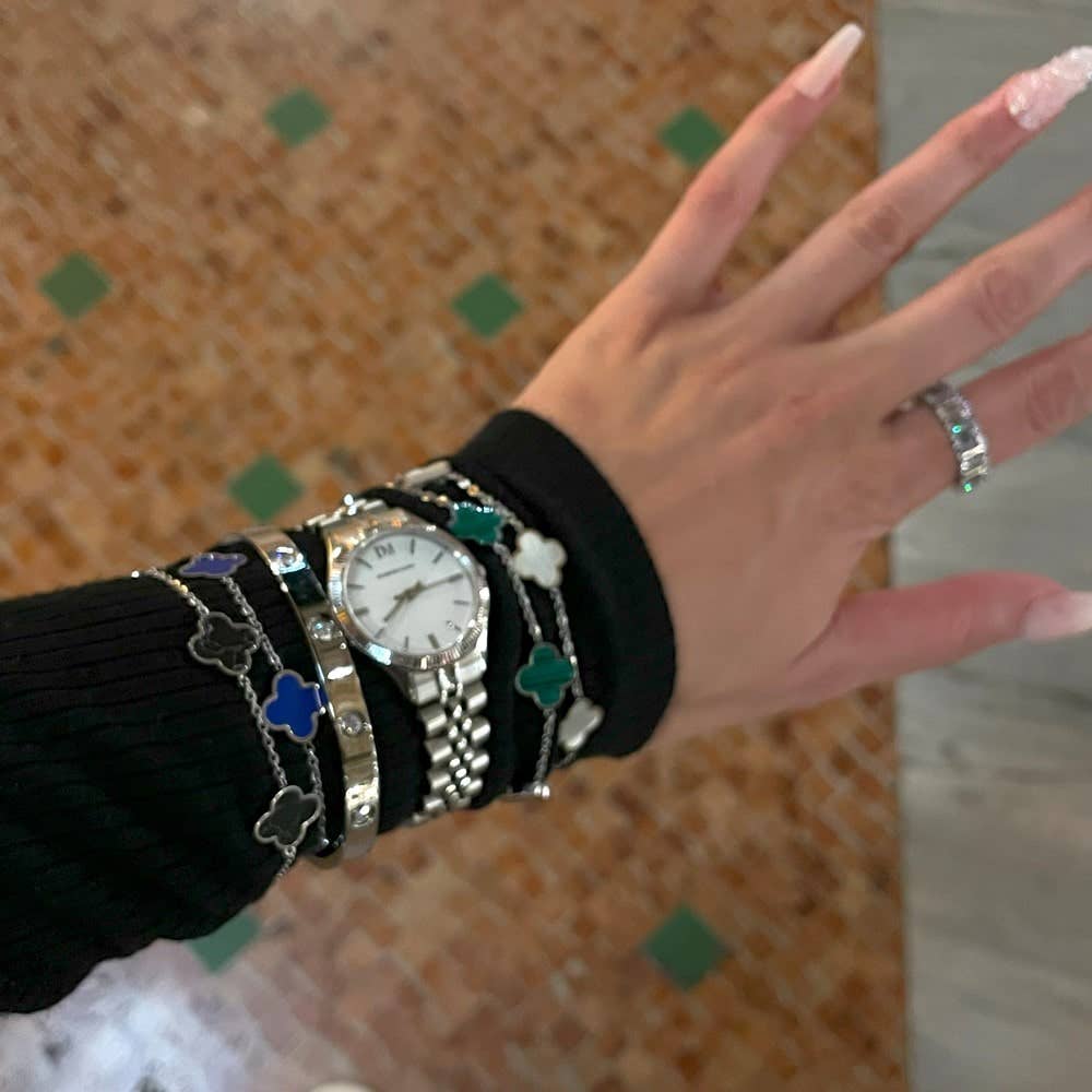 Pulsera Clover Green | bañada en oro de 18 quilates