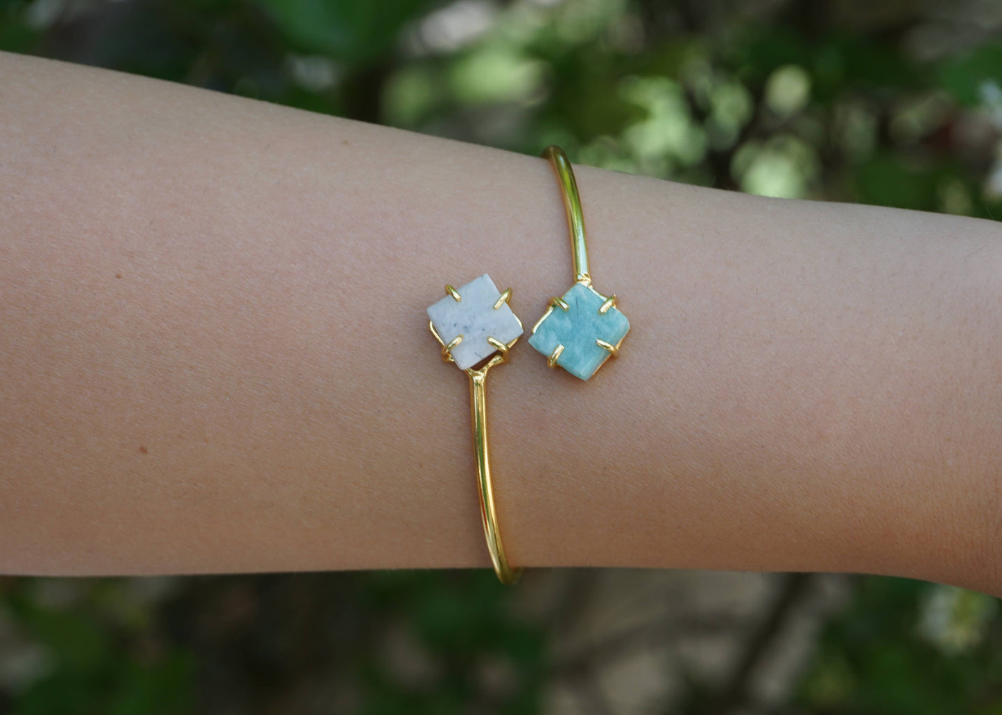 Pulsera de Piedras Naturales: Amazonita Y Cuarzo Blanco