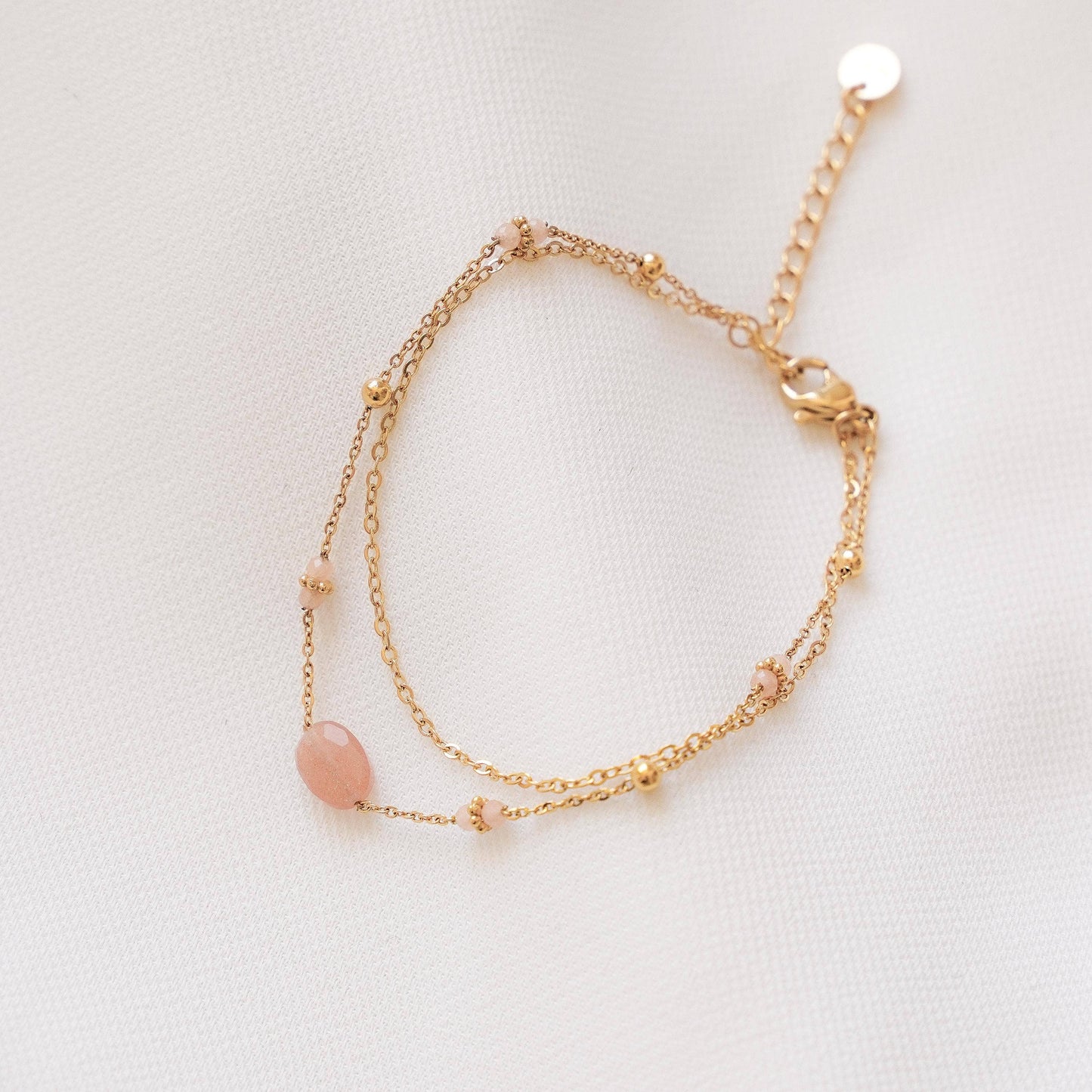 Pulsera de acero inoxidable con piedra natural cuarzo rosa