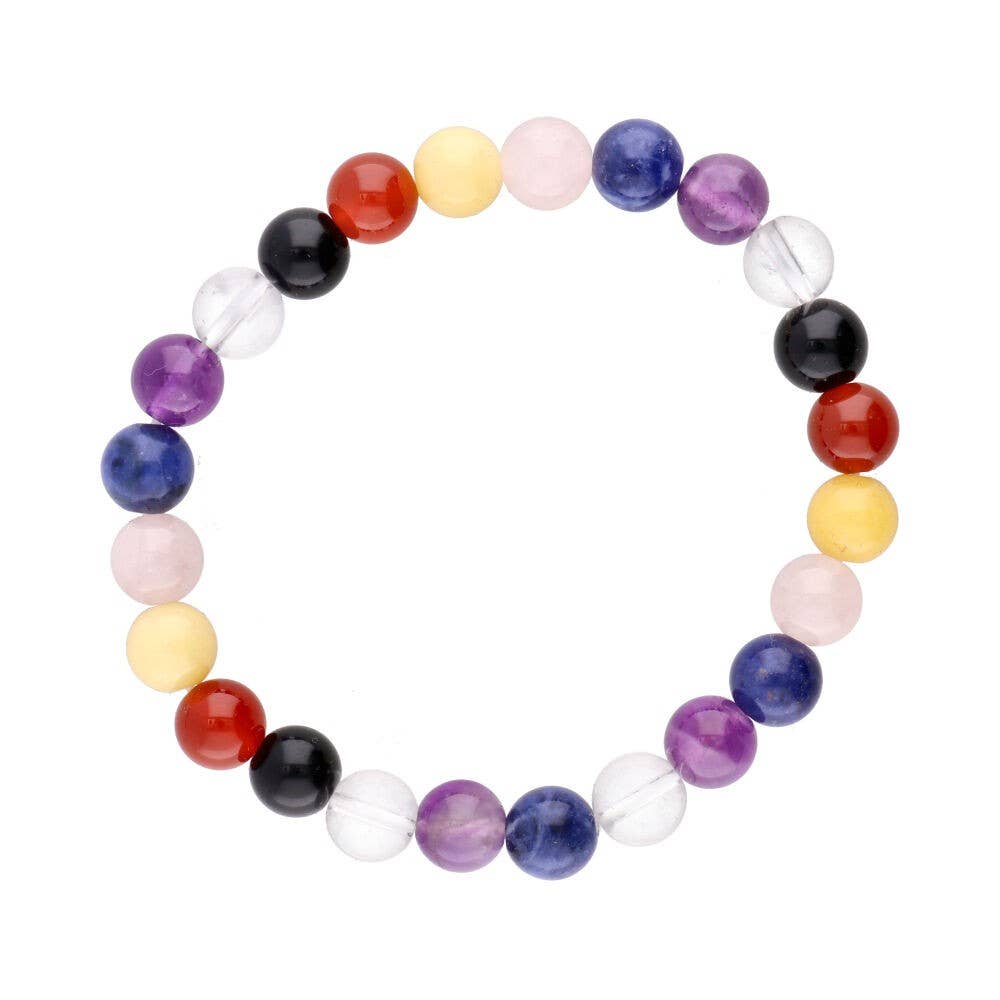 Pulsera Mix Chakras con forma de bola lisa, 8 mm