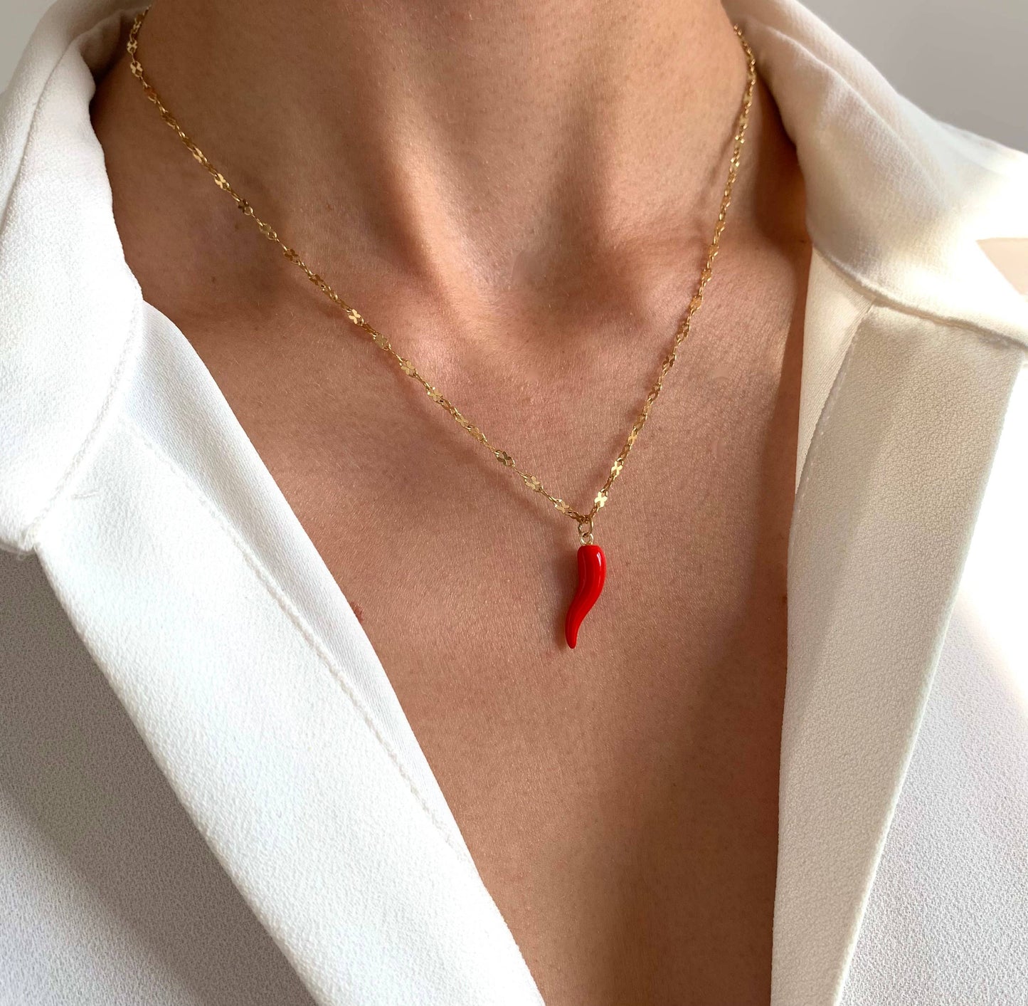 Collar de pimiento rojo con cadena de acero