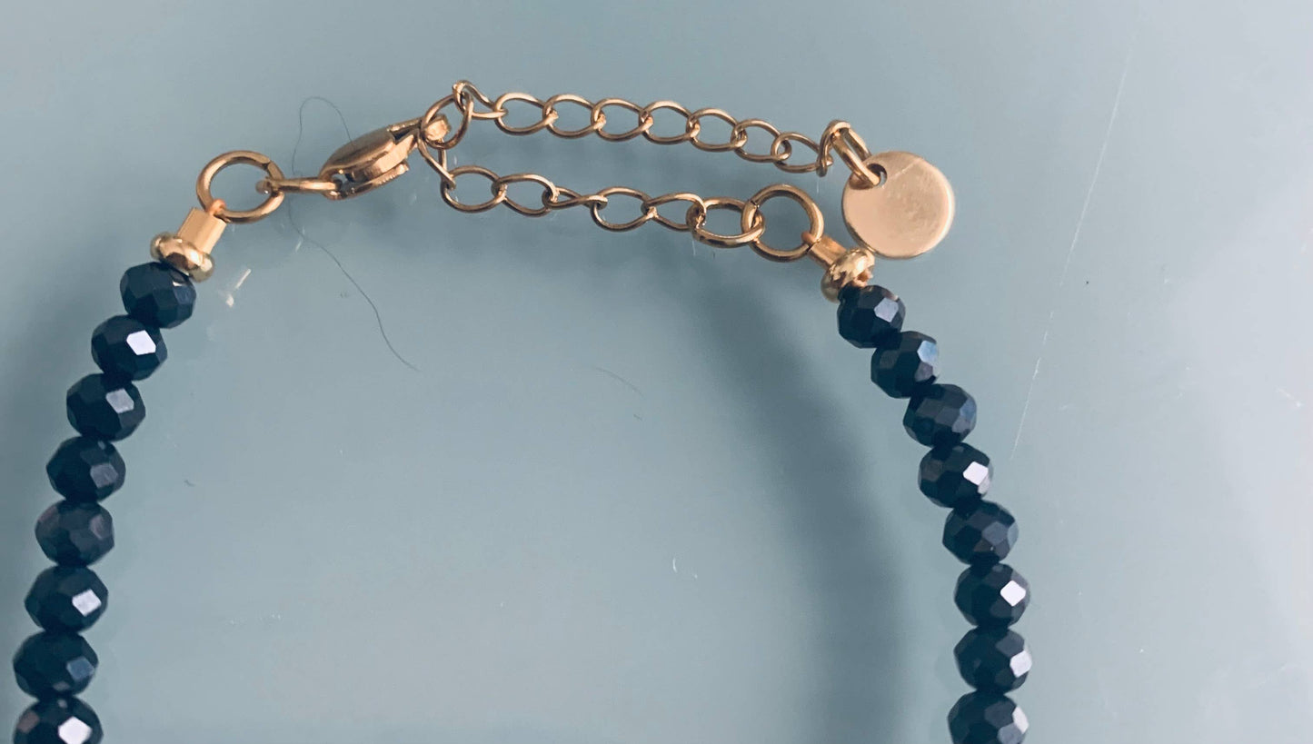 Pulsera de perlas azul medianoche y arcoíris, pulsera de piedras