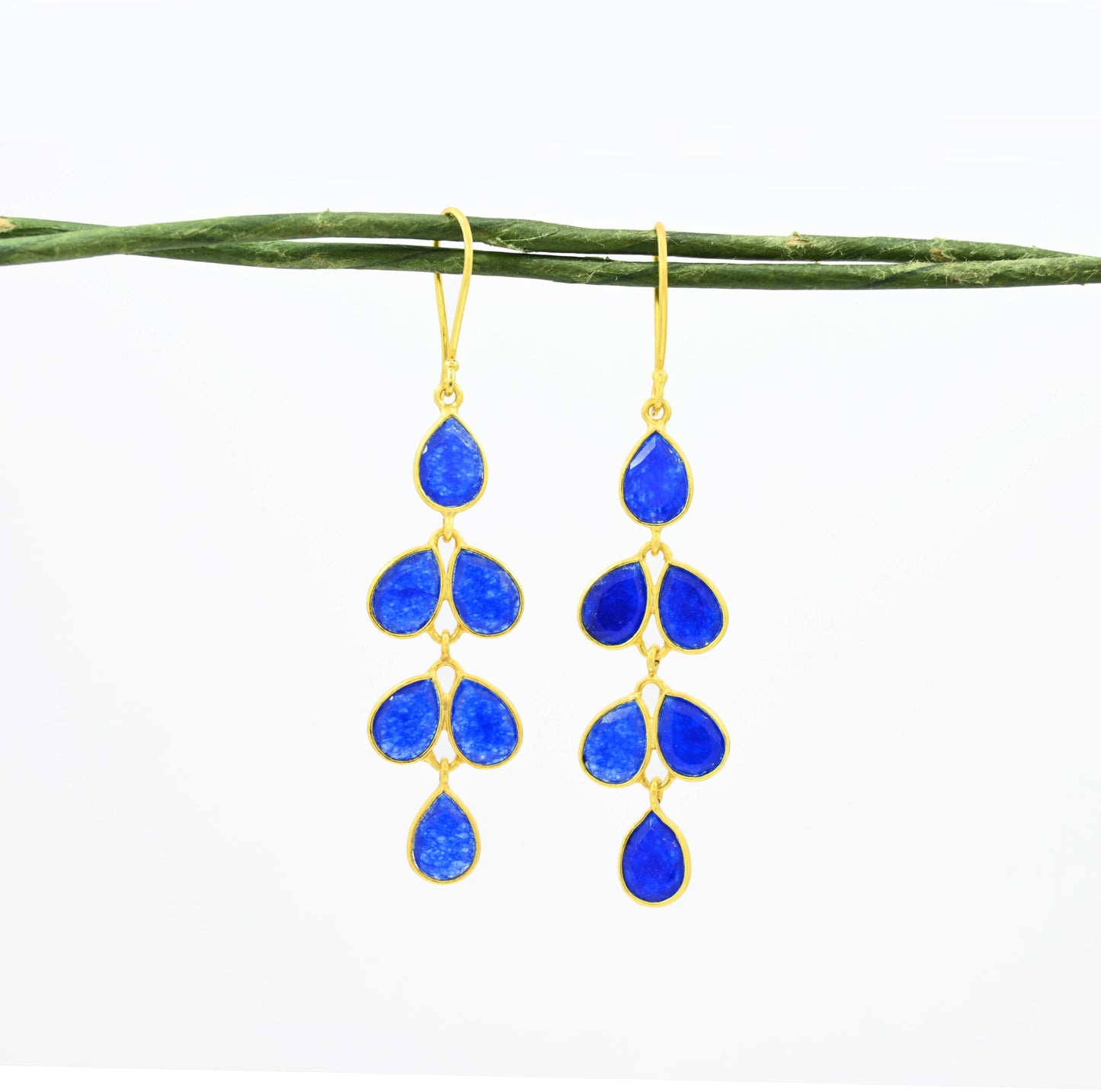 Pendientes Layla de plata dorada 925 - Jade azul