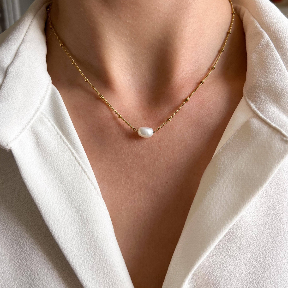 Collar Minimalista con Perla de Agua Dulce Natural en Acero Inoxidable