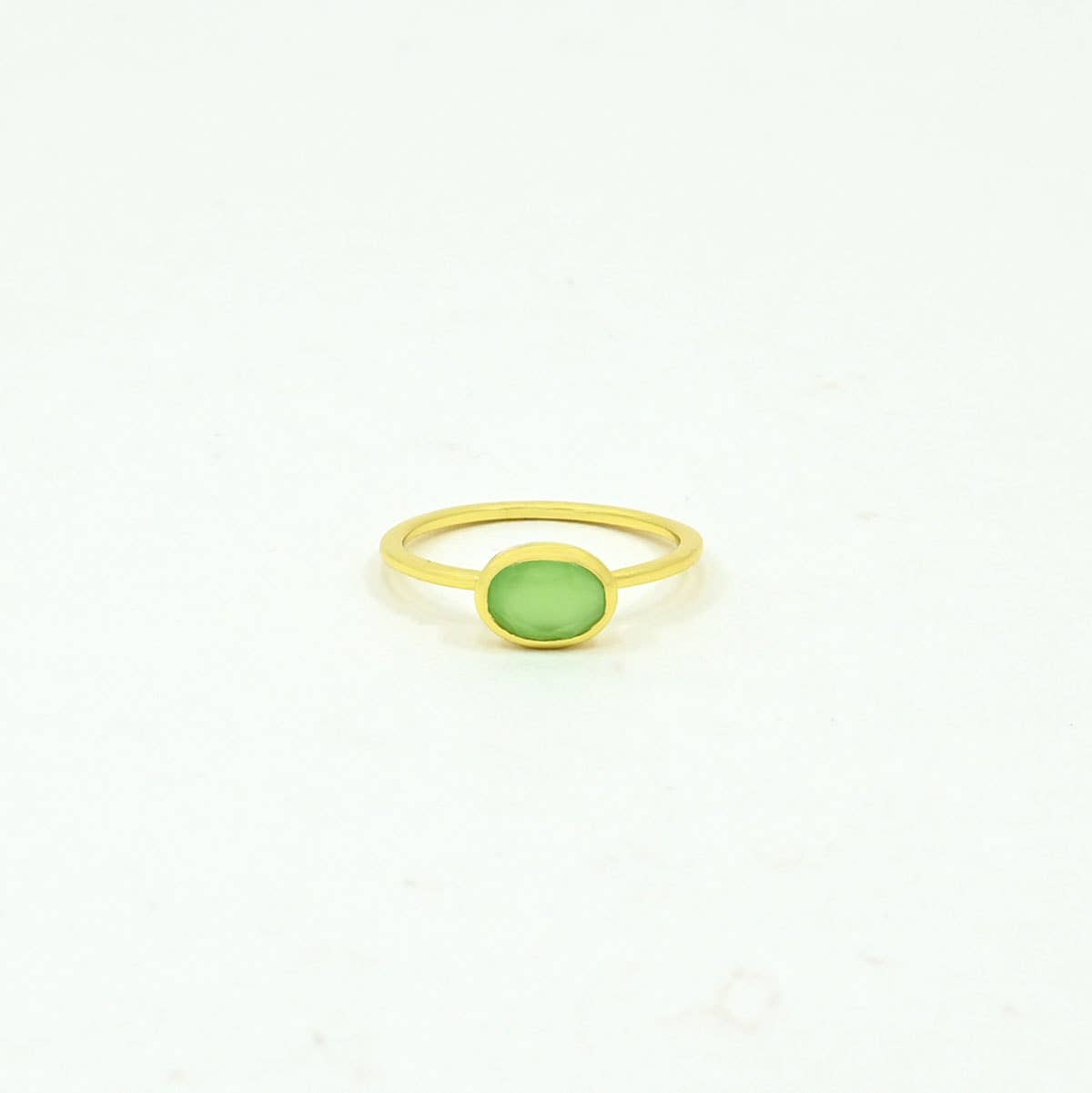 Anillo de Piedra Preciosa Ovalado Oro Plata - Calcedonia Verde