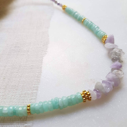 Collar Dayo de amatista y amazonita