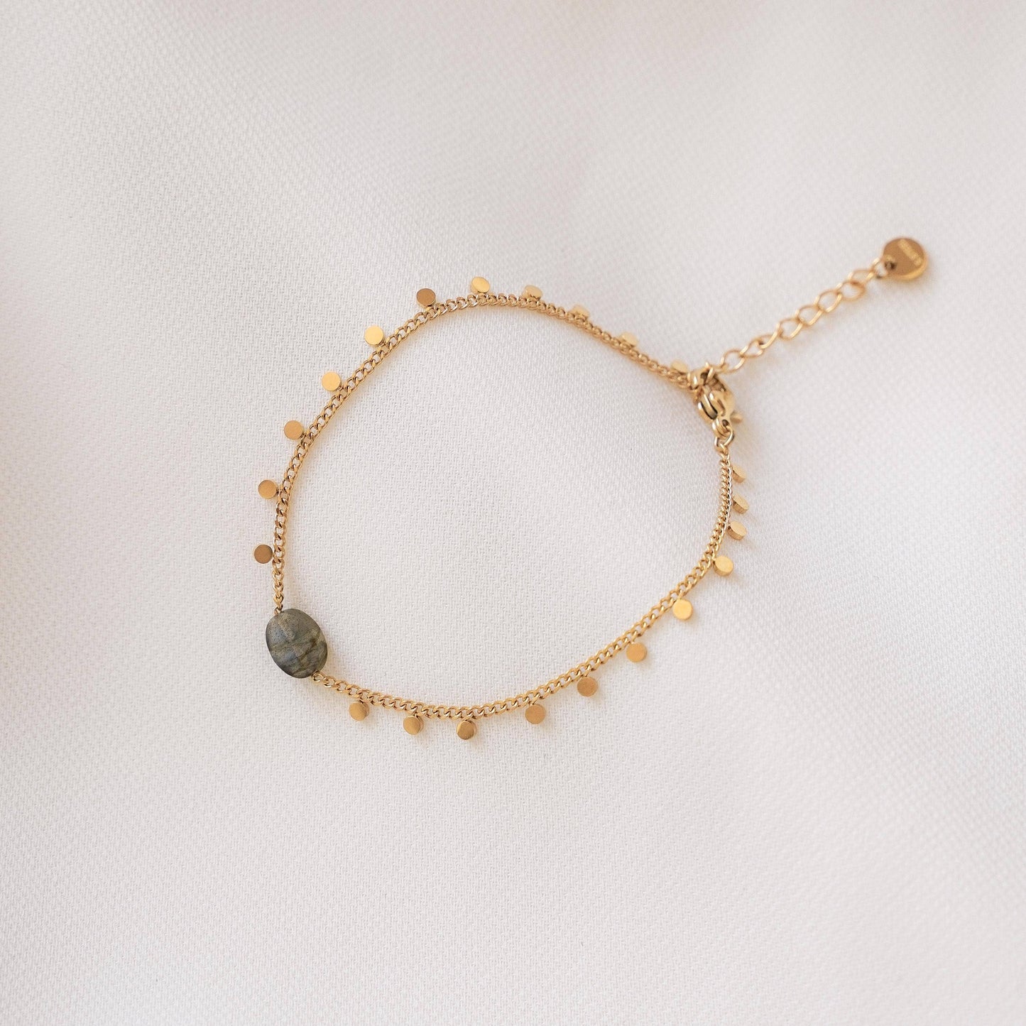 Pulsera de acero inoxidable con piedra natural labradorita