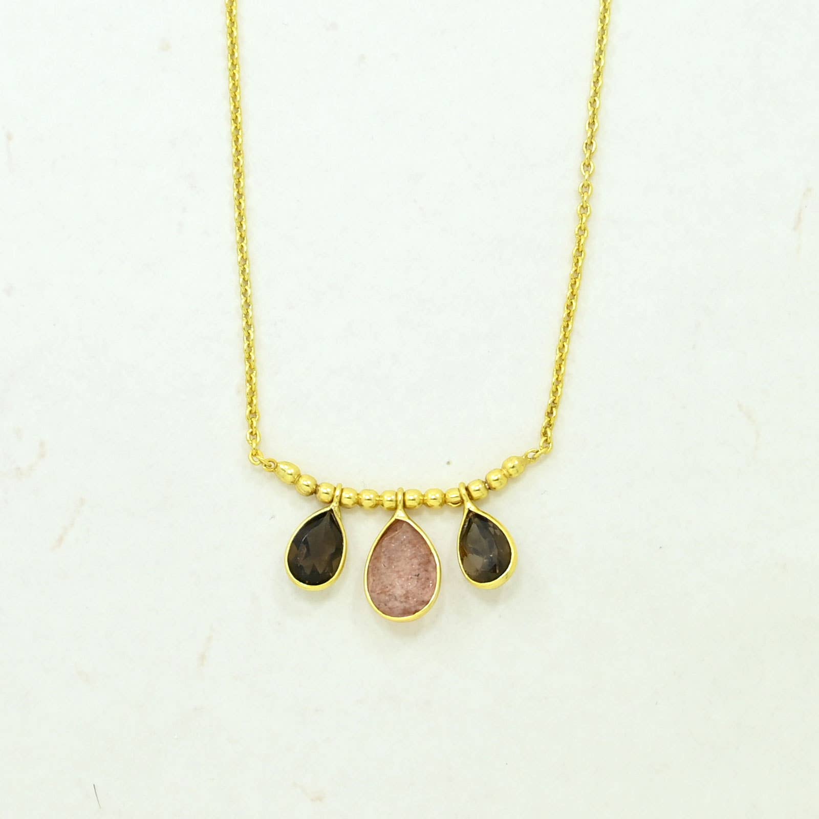 Collar dorado Pippa Plata - Fresa y Cuarzo Ahumado