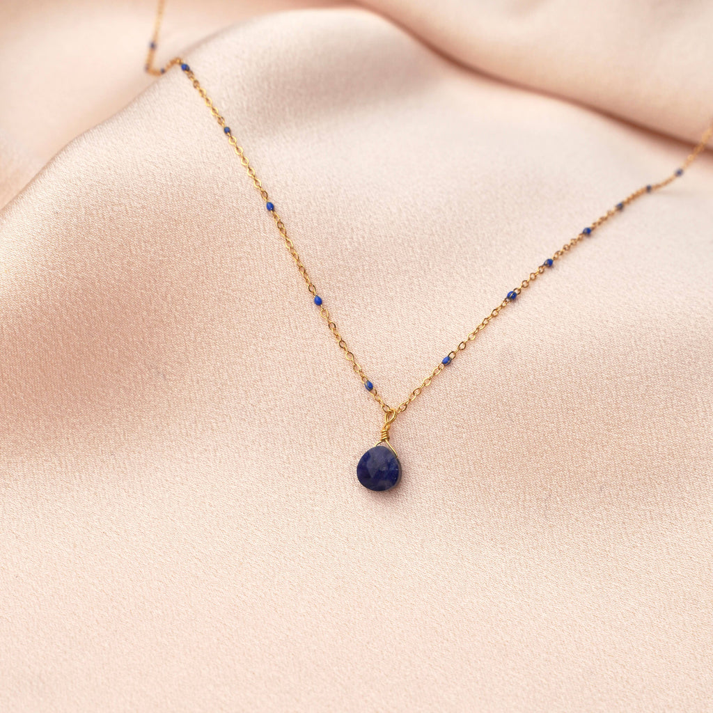 Collar lágrima piedra natural – Ágata verde, Rubí o Lapislázuli