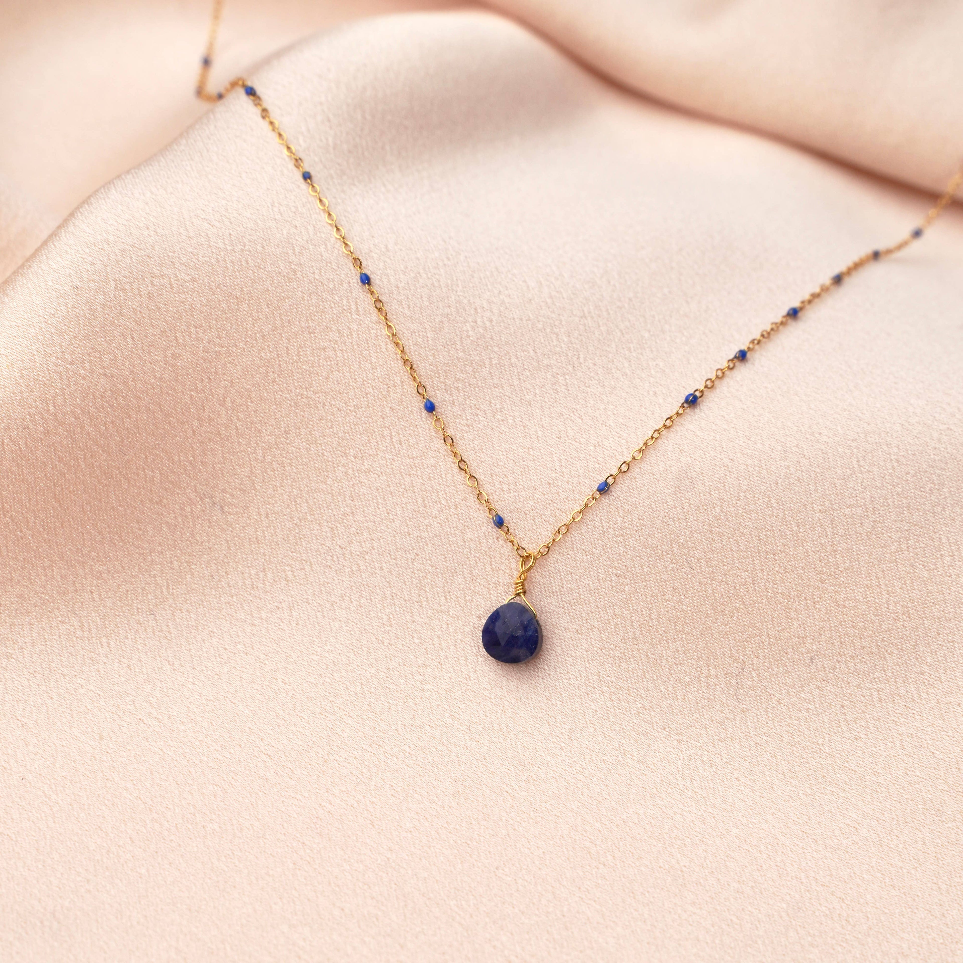 Collar lágrima piedra natural – Ágata verde, Rubí o Lapislázuli