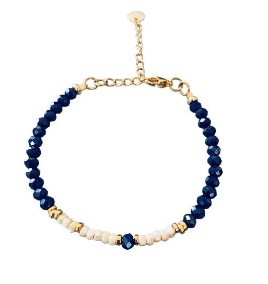 Pulsera de perlas azules y marfil