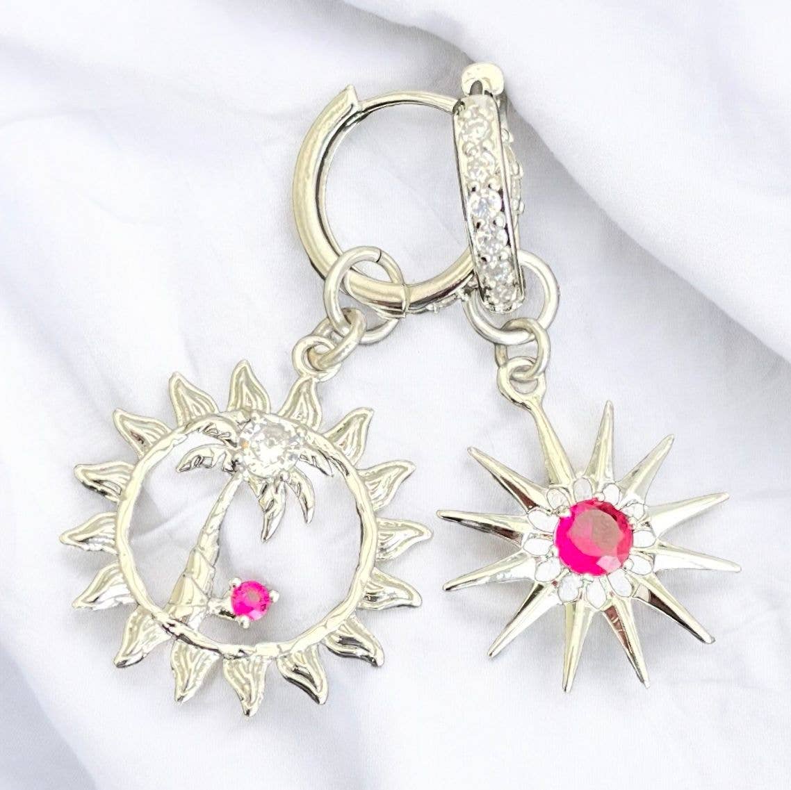 Pendientes de aro de plata rosa de verano