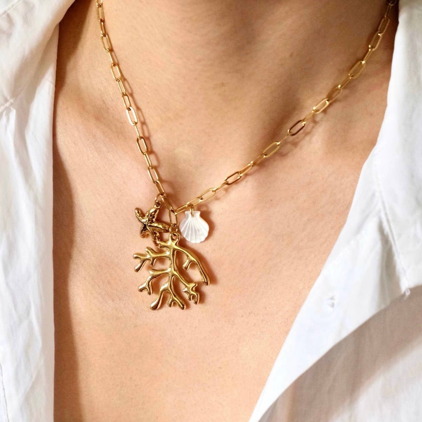 Collar cadena dorado coral estrella acero inoxidable Jizi
