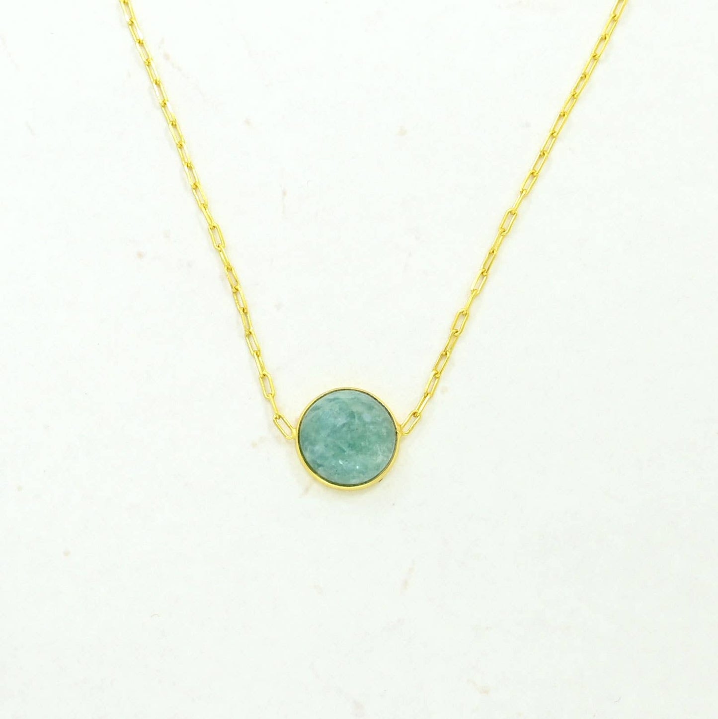 Collar de Piedra Preciosa Redonda en Plata de Ley 925 bañado en Oro - Amazonita