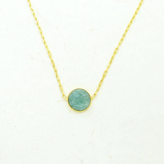 Collar de Piedra Preciosa Redonda en Plata de Ley 925 bañado en Oro - Amazonita