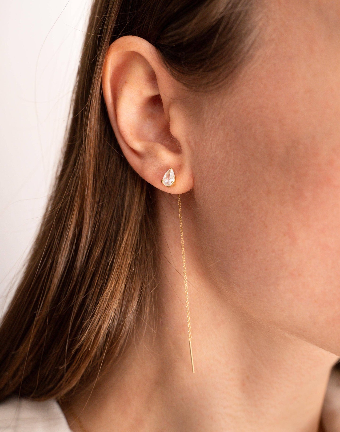 Pendientes colgantes con cadena y circonita en acero inoxidable