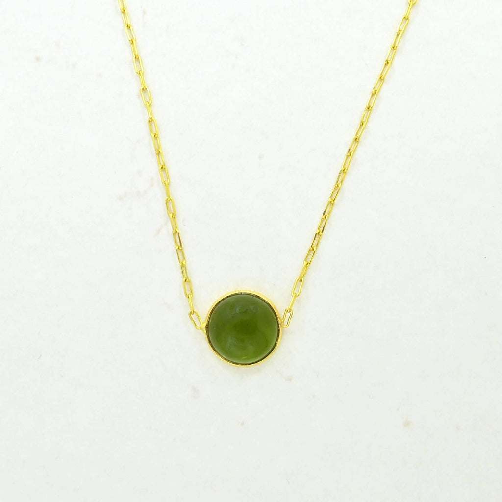Collar de Piedra Preciosa Redonda en Plata de Ley 925 bañada en Oro - Turmalina
