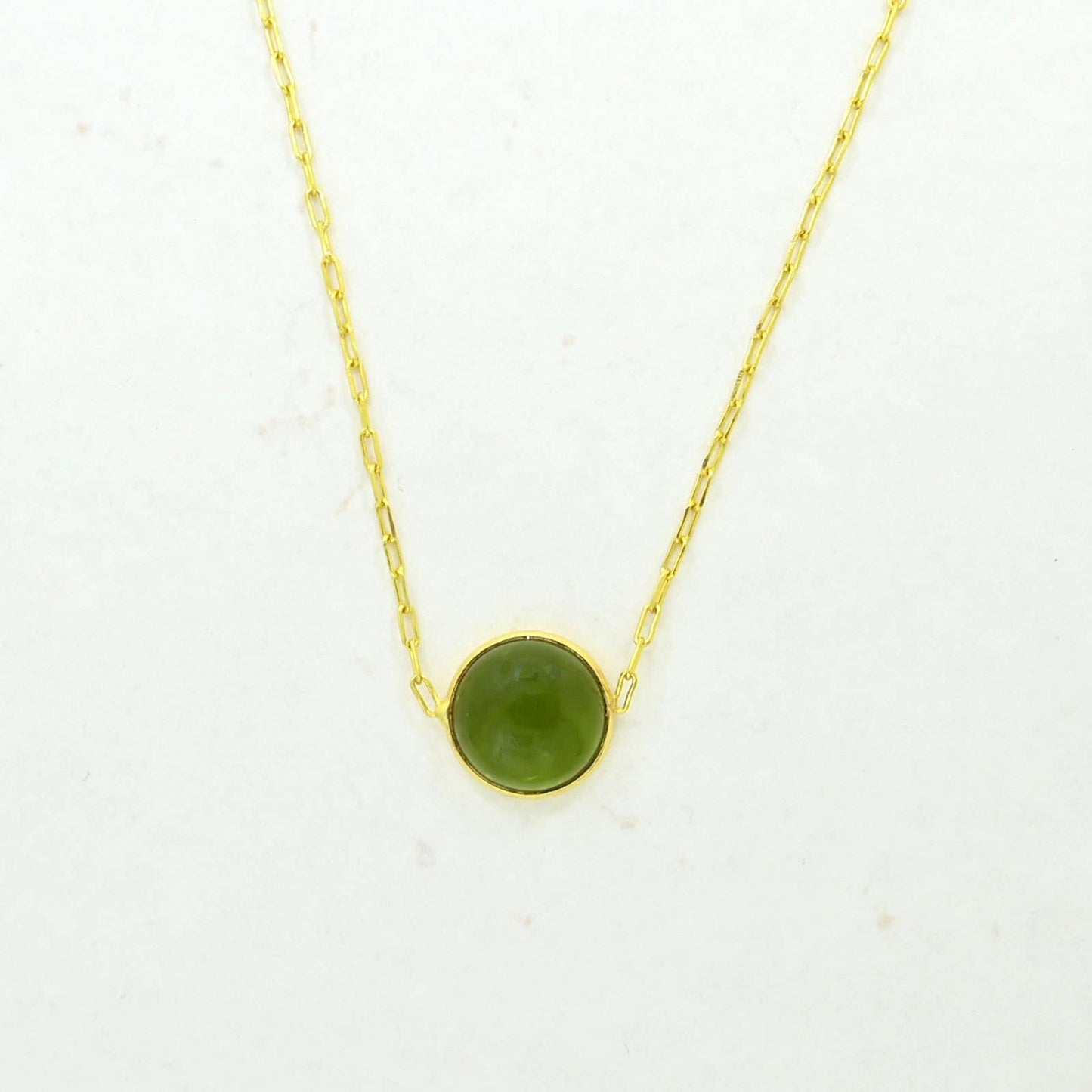 Collar de Piedra Preciosa Redonda en Plata de Ley 925 bañada en Oro - Turmalina