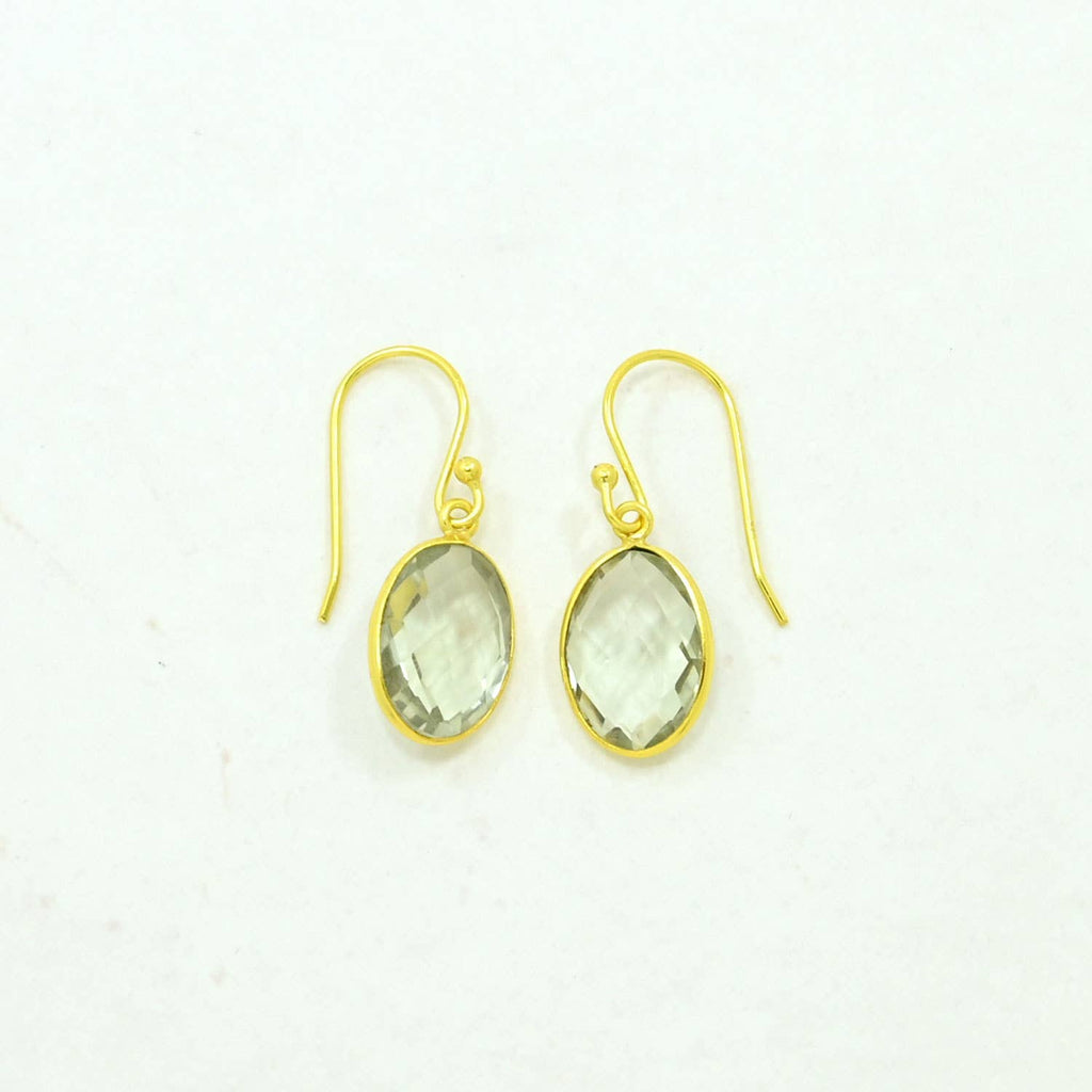 Pendiente de Gema Ovalada en Plata bañada en Oro - Amatista Verde