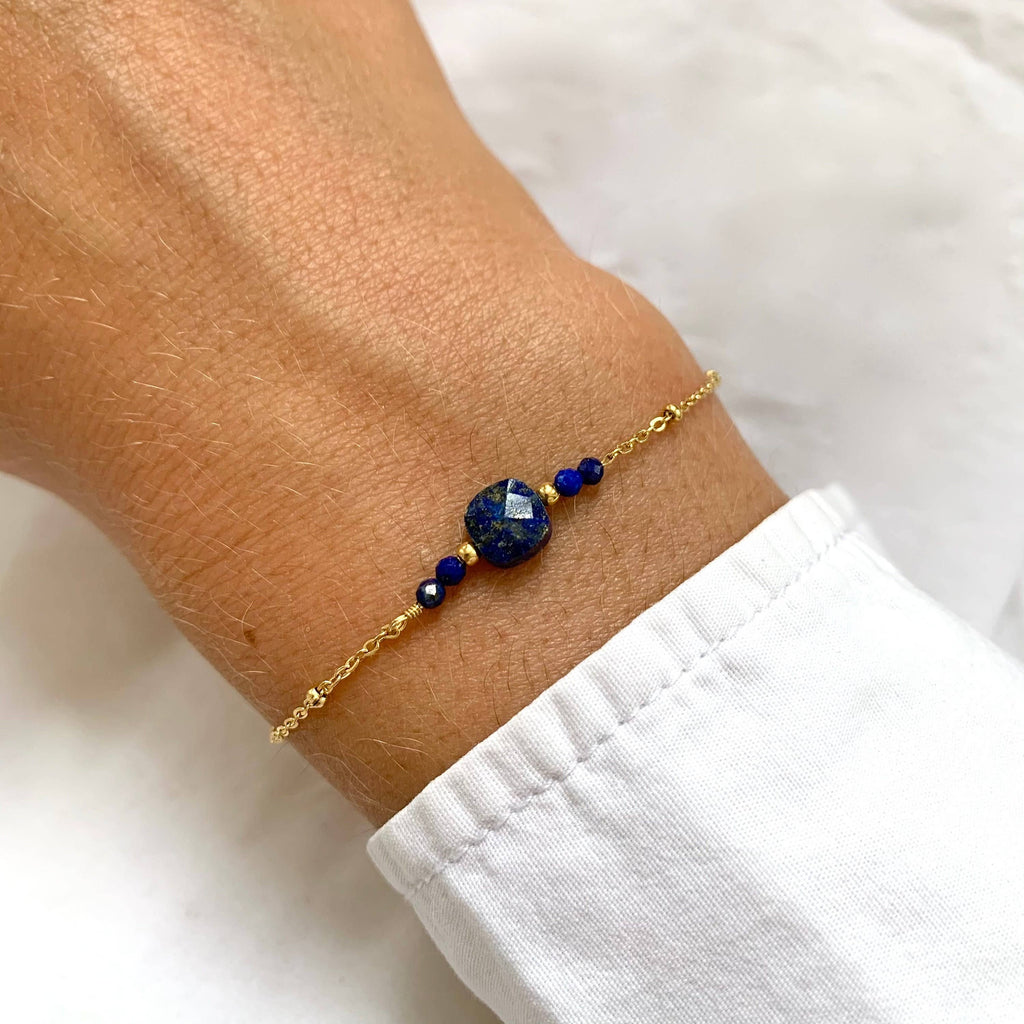 Pulsera de acero inoxidable con piedra natural lapislázuli