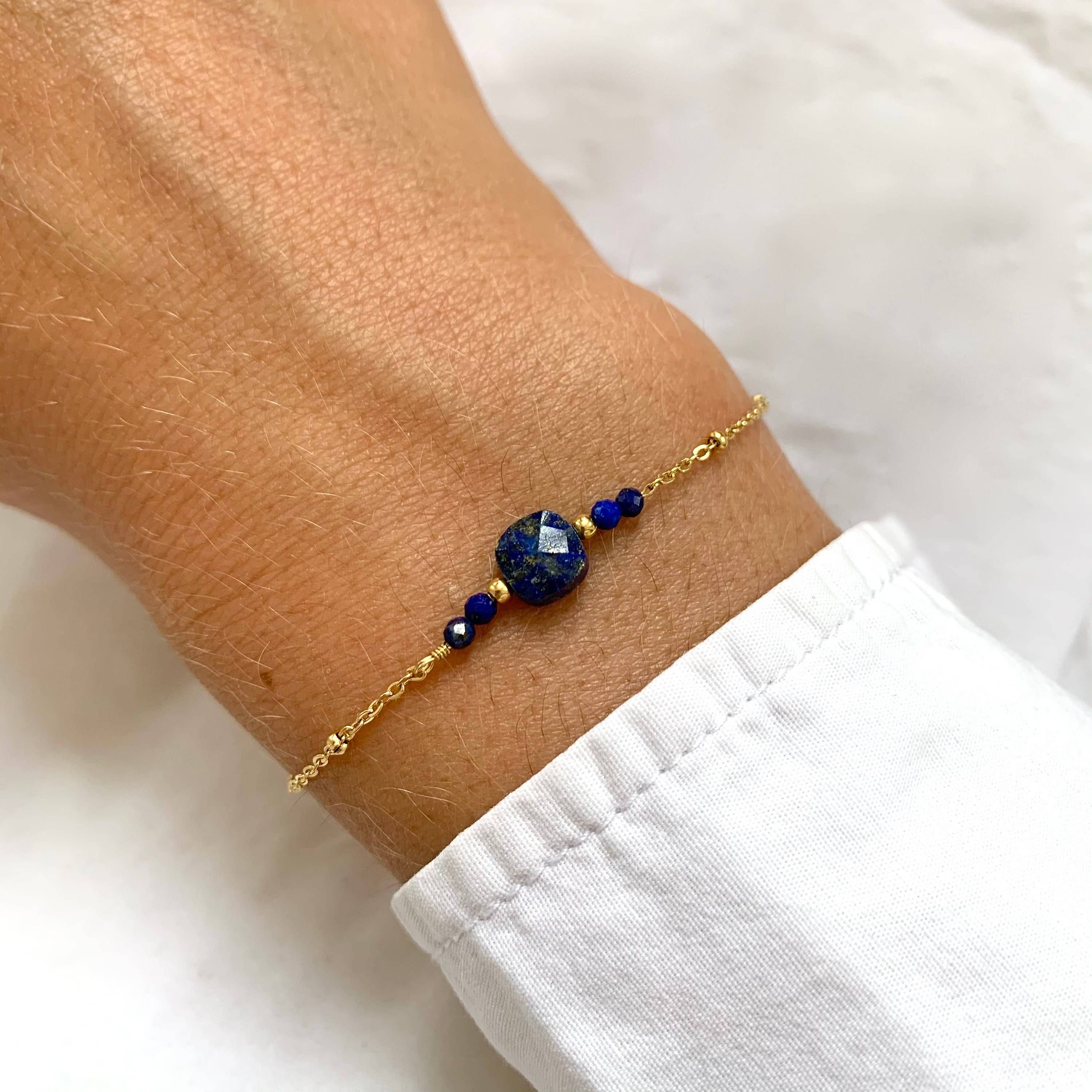 Pulsera de acero inoxidable con piedra natural lapislázuli