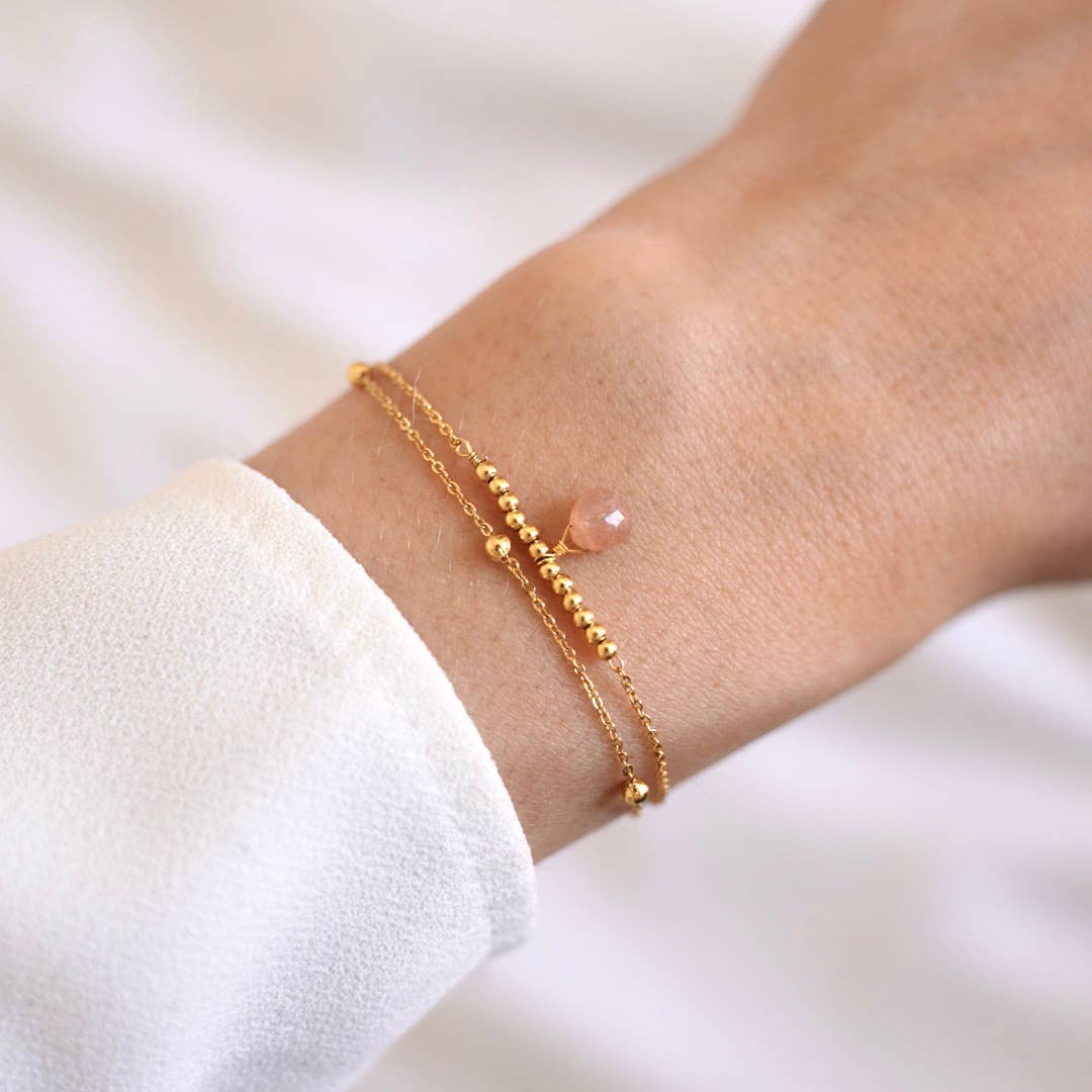 Pulsera de cadena de piedras finas de doble hilera para mujer