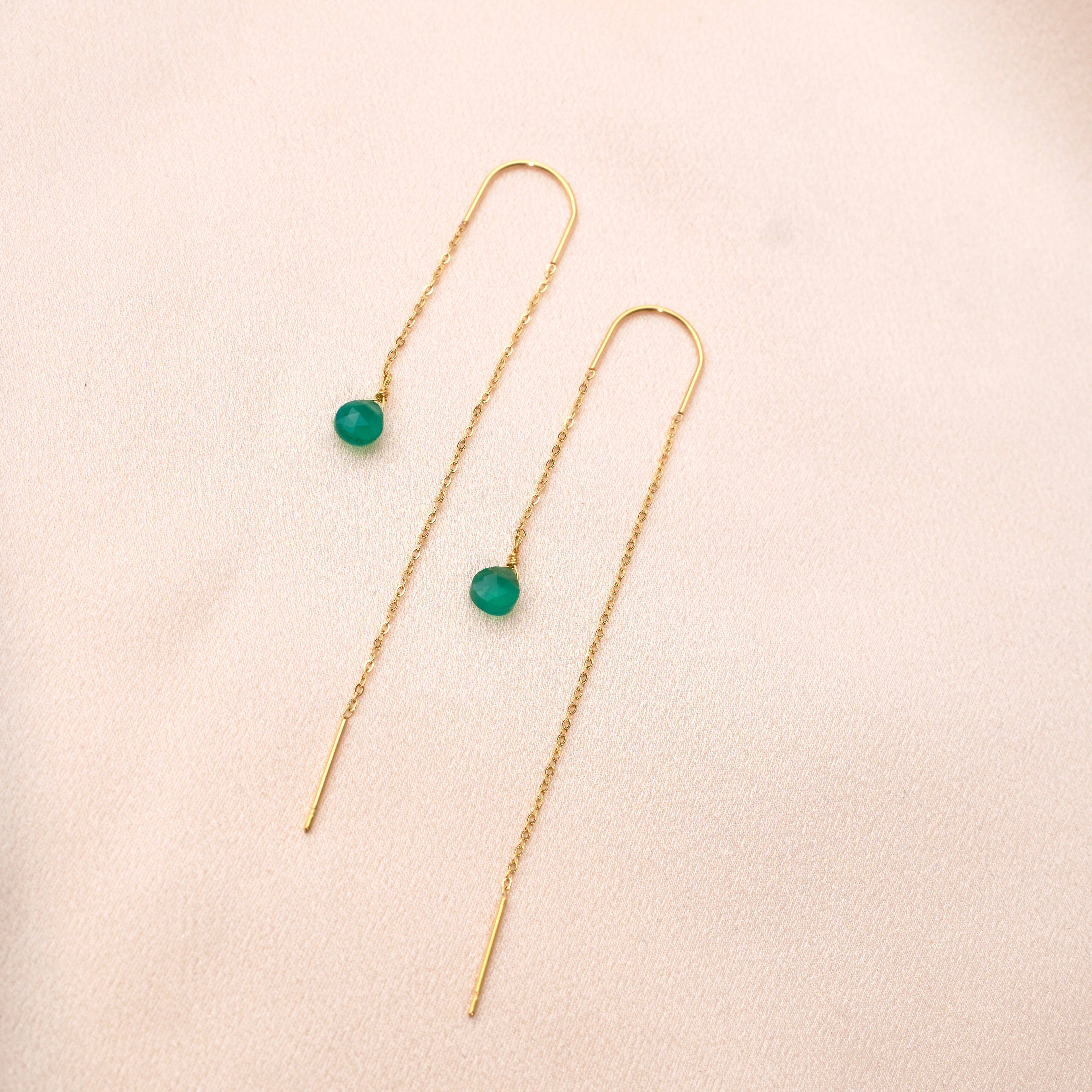 Pendiente de cadena pasante de acero con gota de ágata verde