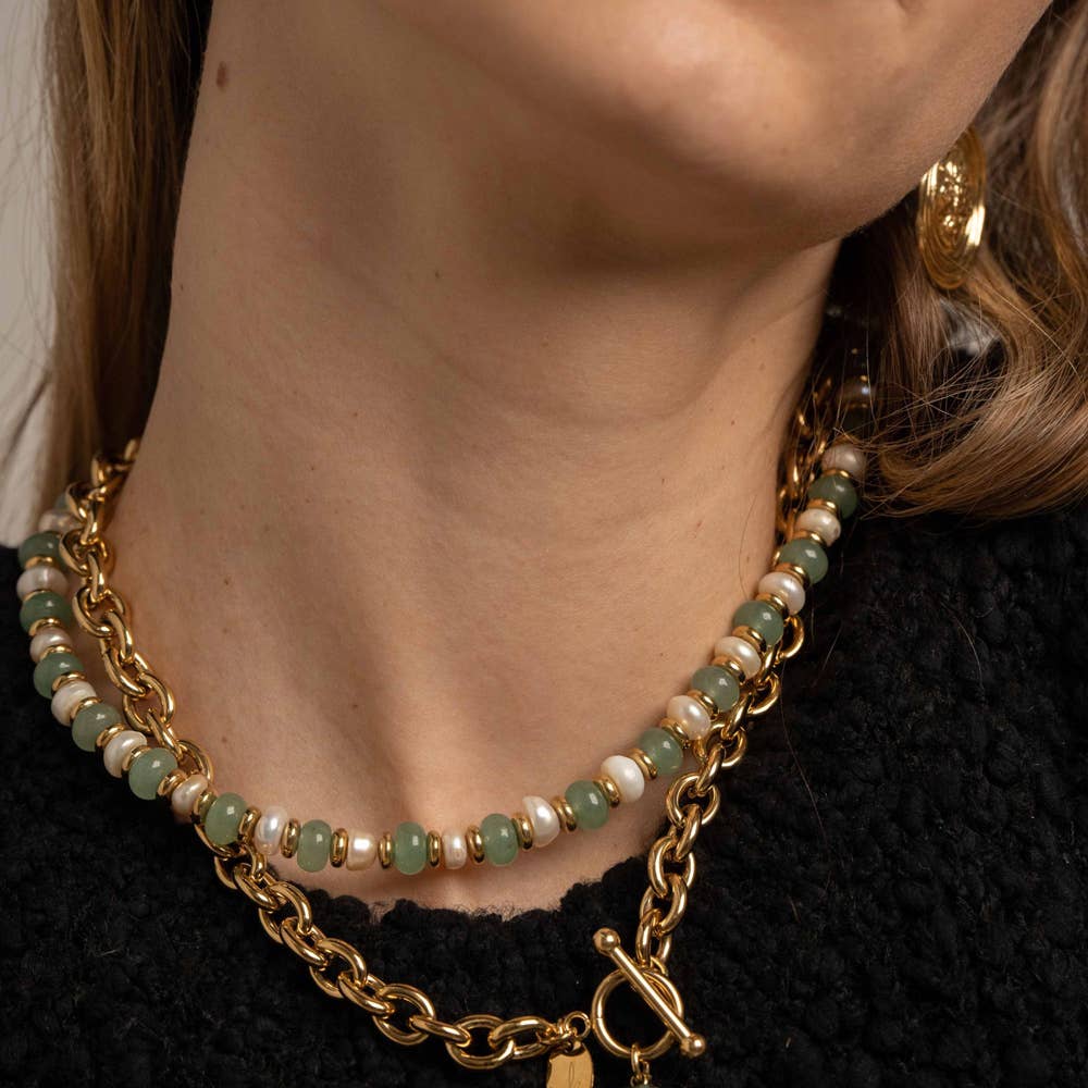 Collar Laïs: gargantilla, piedras y perlas de agua dulce