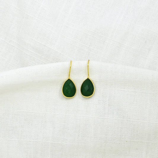 Pendiente con gemas en forma de lágrima, plata 925, Sillimanit verde