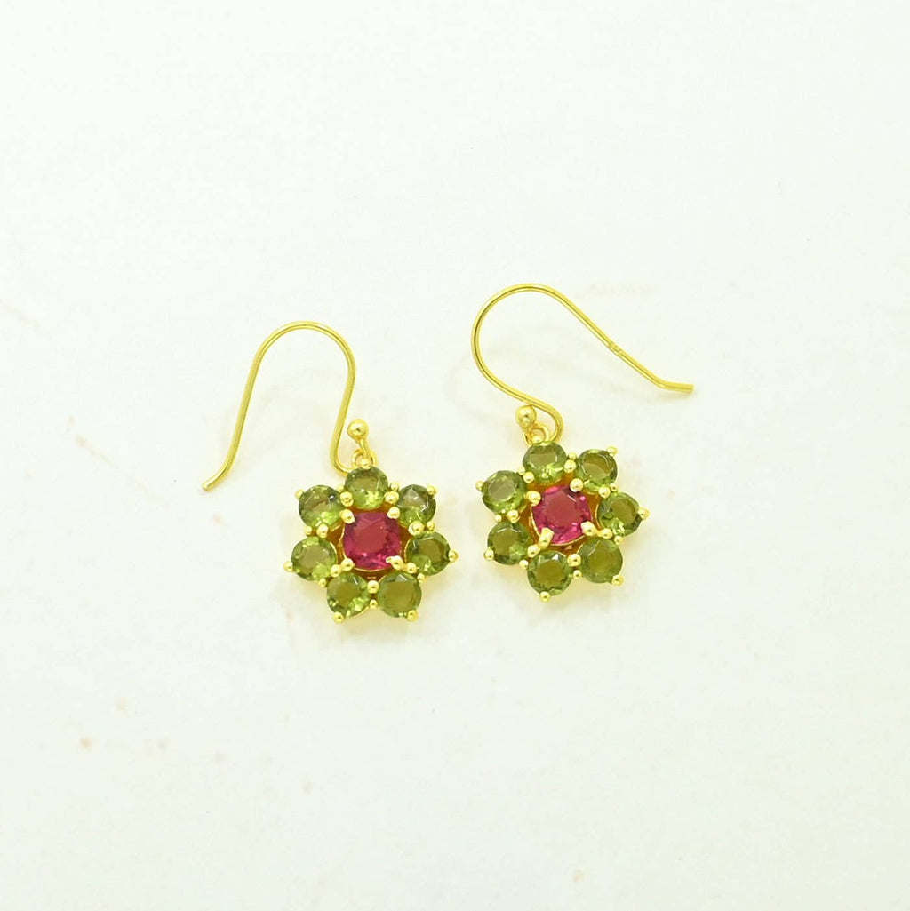 Pendiente Blossom  Plata 925 - Turmalina Verde y Rosa